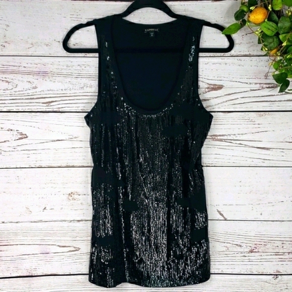 EXPRESS Sequined Sleeveless Top Black Size S - Picture 7 of 7